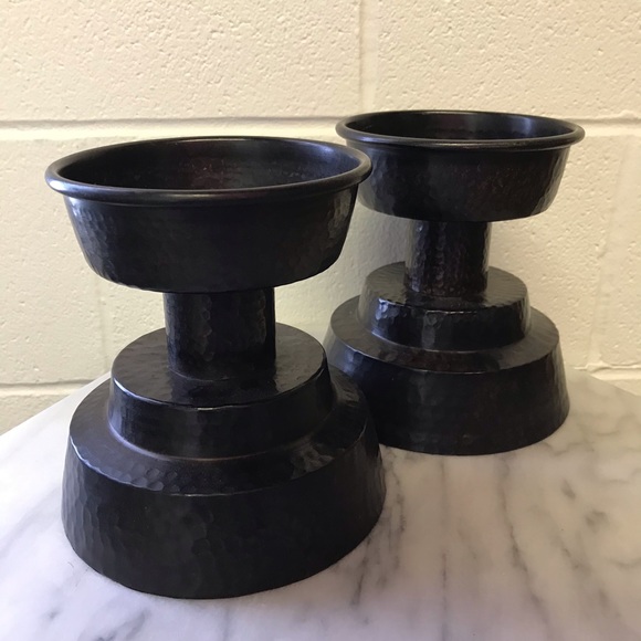 Pottery Barn Pounded Bronze Pillar Holder Set of 2